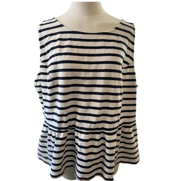 Old Navy Women's XXL Striped‎ Cotton Peplum Blouse Top Black White Modern - Picture 9 of 9